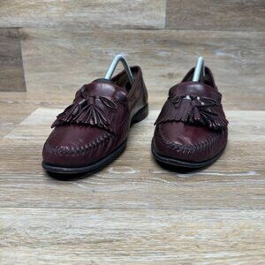 Santoni Kiltie Burgundy Leather Tassel Mocassin Loafers Men's Size 10.5